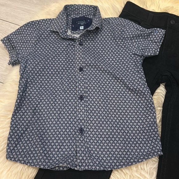 Steel & Jay Blue Dress Button Down Half-Sleeve Shirt & George Black Slim Jeans - Picture 2 of 8